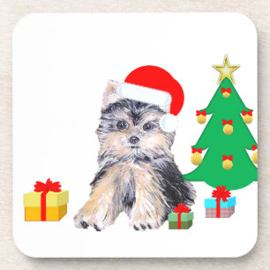 Christmas tree, Yorkshire puppy dog & gifts Coaster