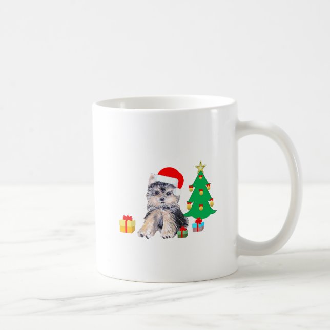 Christmas tree, Yorkshire puppy dog & gifts Coffee Mug (Right)