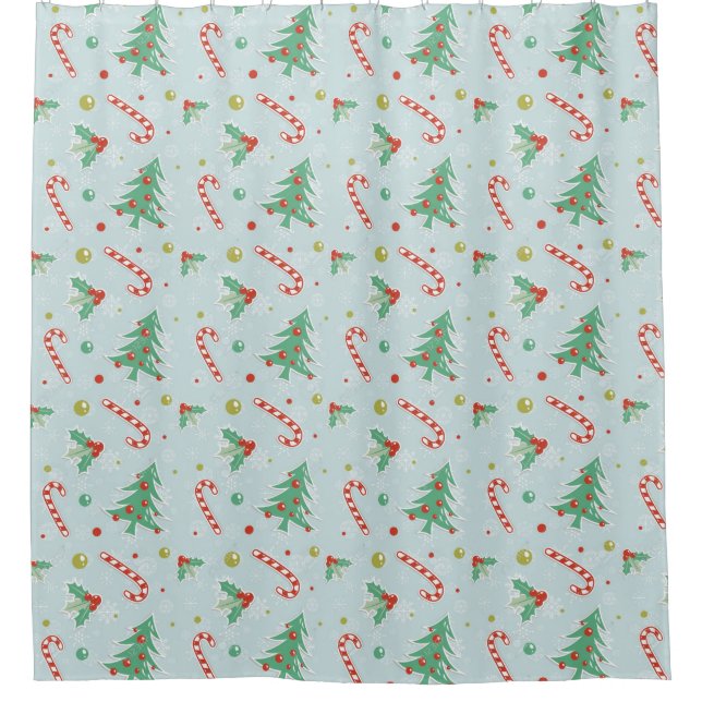 Christmas Trees And Candy Canes Shower Curtain (Front)