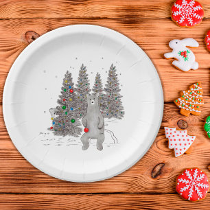 Christmas Trees and Cute Bears Woodland Paper Plate
