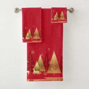 Christmas Trees and Deer Bath Towel Set