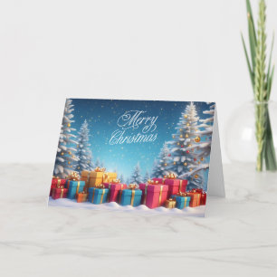 Christmas Trees and Gift Boxes Winter Landscape Holiday Card