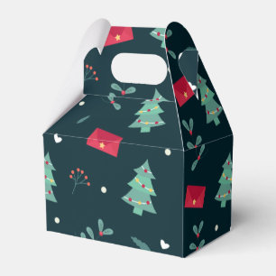 Christmas Trees and Holly Modern Pattern Dark Blue Favour Box