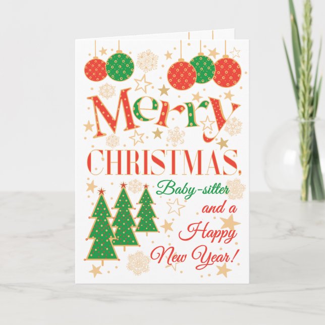 Christmas Trees and Ornaments for Baby Sitter Card (Front)
