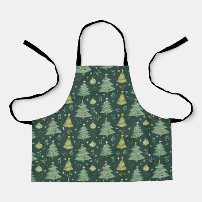 Christmas Trees and Ornaments Pattern Apron (Front)