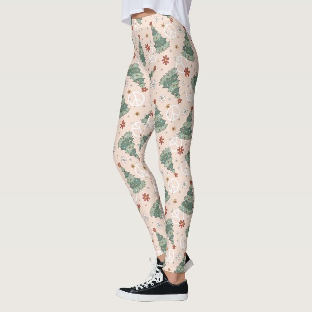 Christmas Trees and Peace Signs Pattern Leggings (Left)