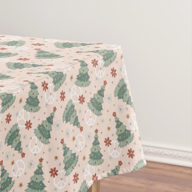 Christmas Trees and Peace Signs Pattern Tablecloth (In Situ)