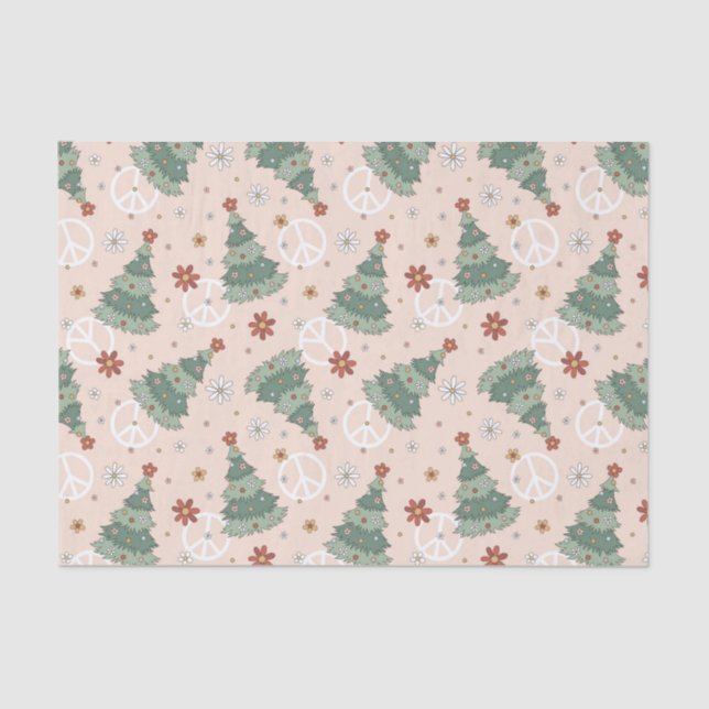 Christmas Trees and Peace Signs Pattern Tissue Paper (Front)