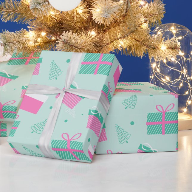 Christmas Trees and Presents Modern Christmas Wrapping Paper (Holidays)