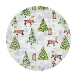 Christmas Trees and Reindeers Festive Cutting Board