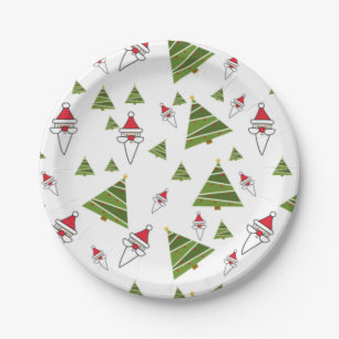 Christmas Trees and Santa Claus Paper Plate