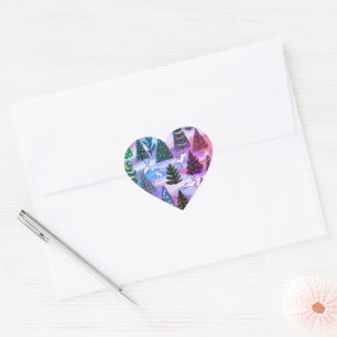 Christmas trees and snow hares heart sticker