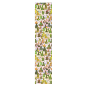 Christmas trees and snow hares short table runner