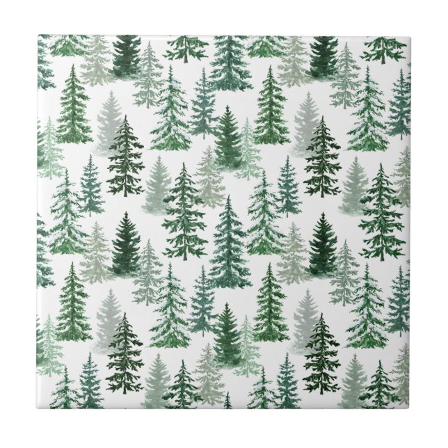 Christmas Trees and Snow in the Forest  Ceramic Tile (Front)