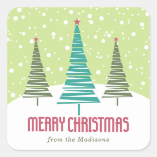 Christmas Trees and Snow Merry Christmas  Square Sticker