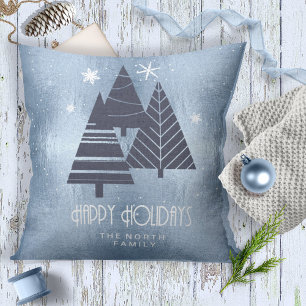 Christmas Trees and Snowflakes Blue ID863 Cushion