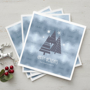 Christmas Trees and Snowflakes Blue ID863 Napkin