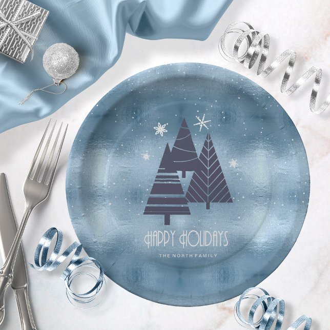 Christmas Trees and Snowflakes Blue ID863 Paper Plate (Creator Uploaded)