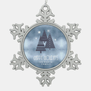 Christmas Trees and Snowflakes Blue ID863 Snowflake Pewter Christmas Ornament