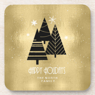 Christmas Trees and Snowflakes Gold ID863 Coaster