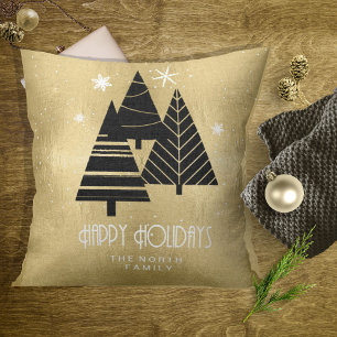 Christmas Trees and Snowflakes Gold ID863 Cushion