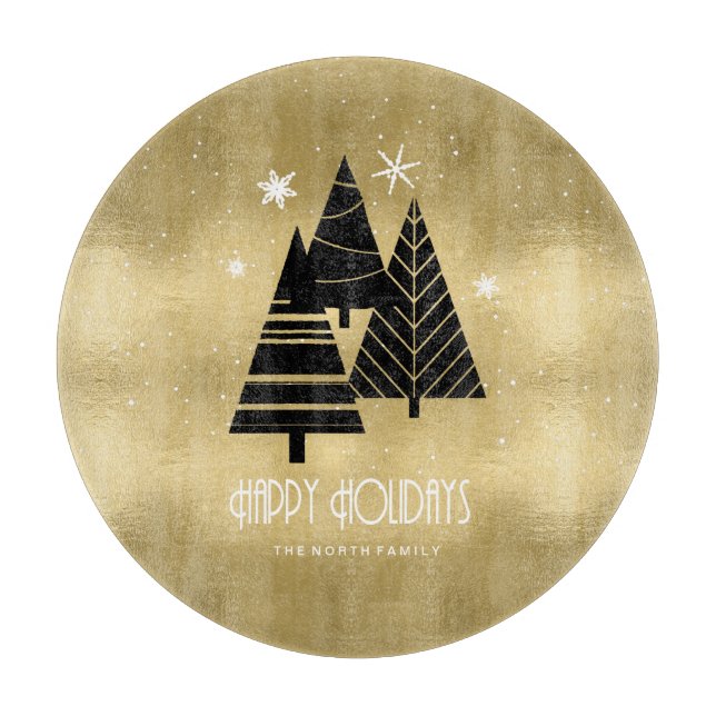 Christmas Trees and Snowflakes Gold ID863 Cutting Board (Front)