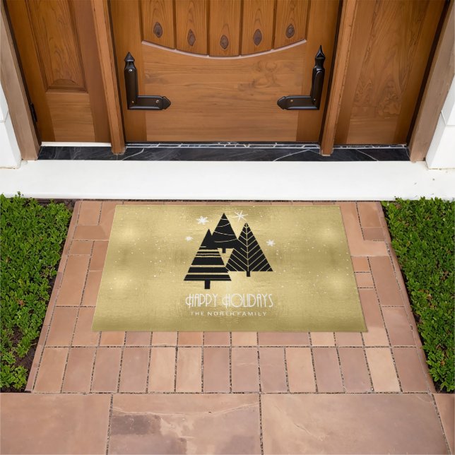 Christmas Trees and Snowflakes Gold ID863 Doormat (Outdoor)