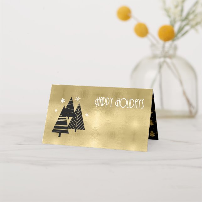 Christmas Trees and Snowflakes Gold ID863 Place Card (Front)