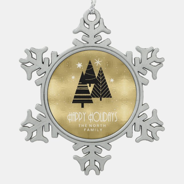 Christmas Trees and Snowflakes Gold ID863 Snowflake Pewter Christmas Ornament (Front)