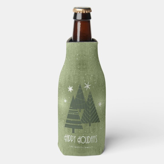 Christmas Trees and Snowflakes Green ID863 Bottle Cooler (Bottle Front)