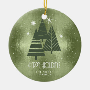 Christmas Trees and Snowflakes Green ID863 Ceramic Ornament