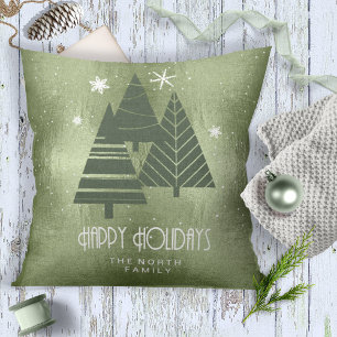 Christmas Trees and Snowflakes Green ID863 Cushion