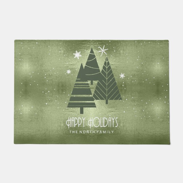 Christmas Trees and Snowflakes Green ID863 Doormat (Front)