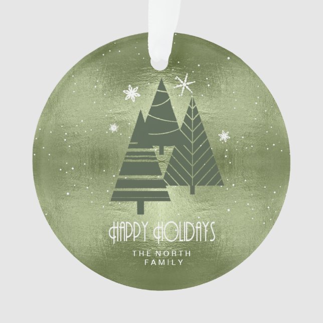 Christmas Trees and Snowflakes Green ID863 Ornament (Front)