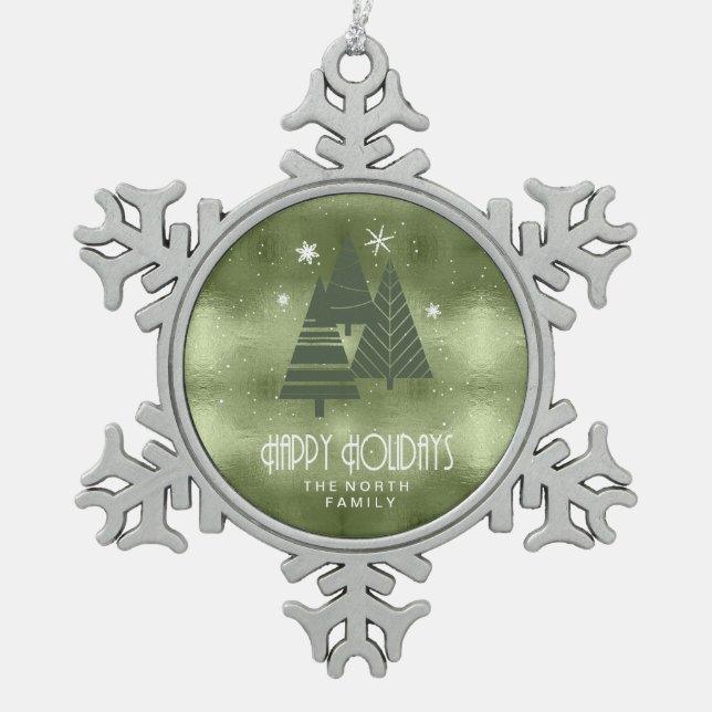 Christmas Trees and Snowflakes Green ID863 Snowflake Pewter Christmas Ornament (Front)