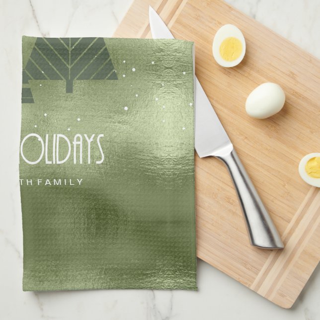 Christmas Trees and Snowflakes Green ID863 Tea Towel (Quarter Fold)