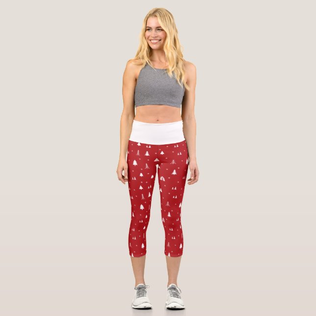 Christmas Trees and Snowflakes High Waisted Capris (Front)