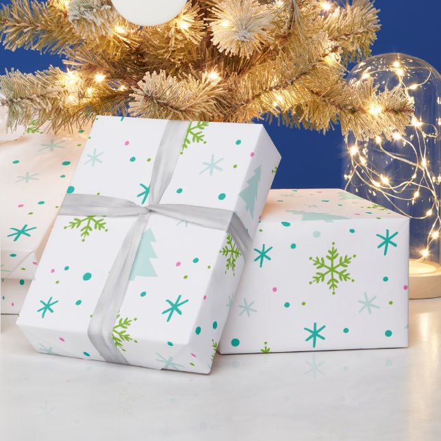 Christmas Trees and Snowflakes Modern Christmas Wrapping Paper (Holidays)