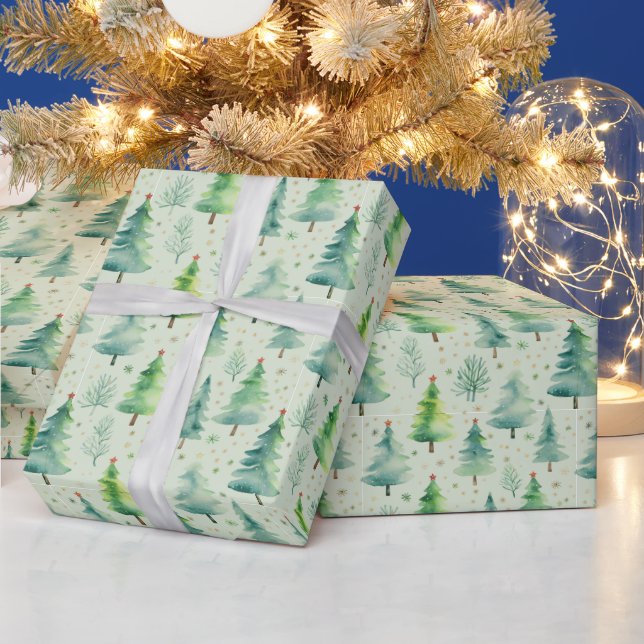 Christmas Trees and Snowflakes Modern Christmas Wrapping Paper (Holidays)