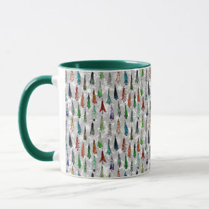 Christmas trees and snowflakes mug