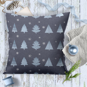 Christmas Trees and Snowflakes Pattern Blue ID863 Cushion