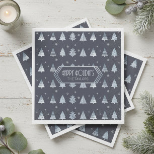 Christmas Trees and Snowflakes Pattern Blue ID863 Napkin