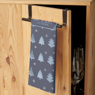 Christmas Trees and Snowflakes Pattern Blue ID863 Tea Towel
