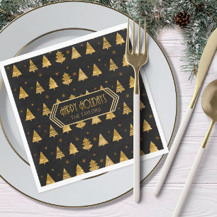 Christmas Trees and Snowflakes Pattern Gold ID863 Napkin