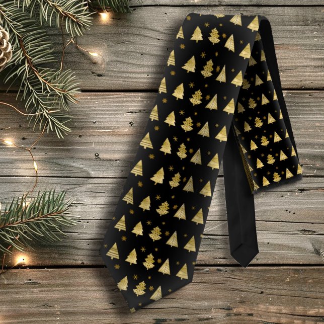 Christmas Trees and Snowflakes Pattern Gold ID863 Tie (Creator Uploaded)