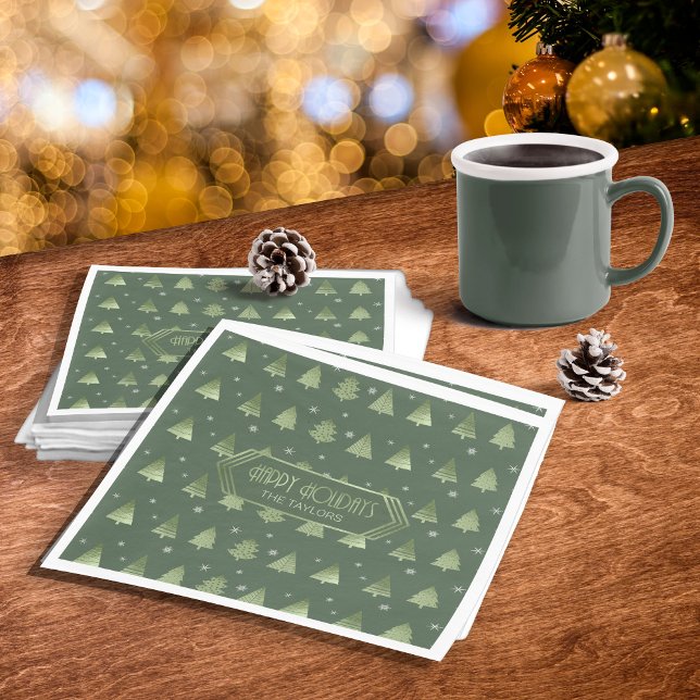 Christmas Trees and Snowflakes Pattern Green ID863 Napkin (Creator Uploaded)