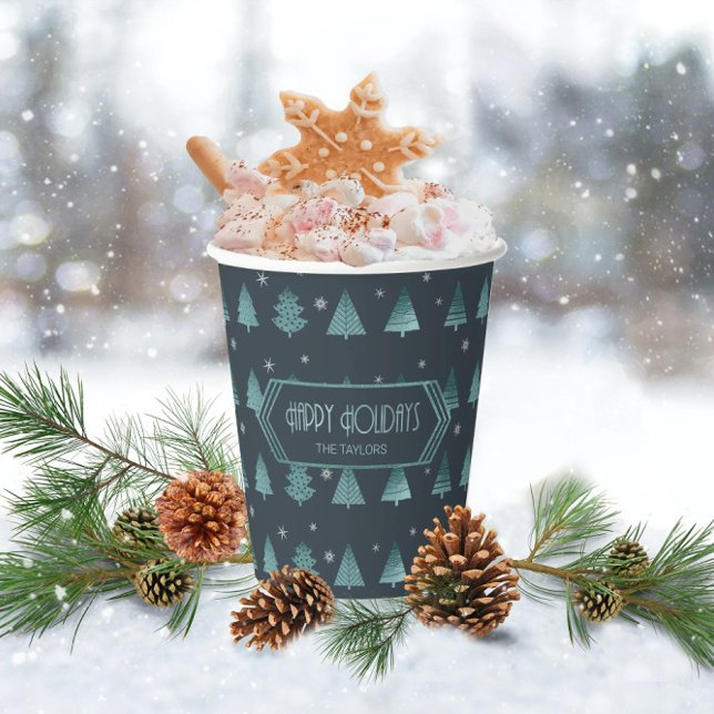 Christmas Trees and Snowflakes Pattern Teal ID863 Paper Cups (Creator Uploaded)