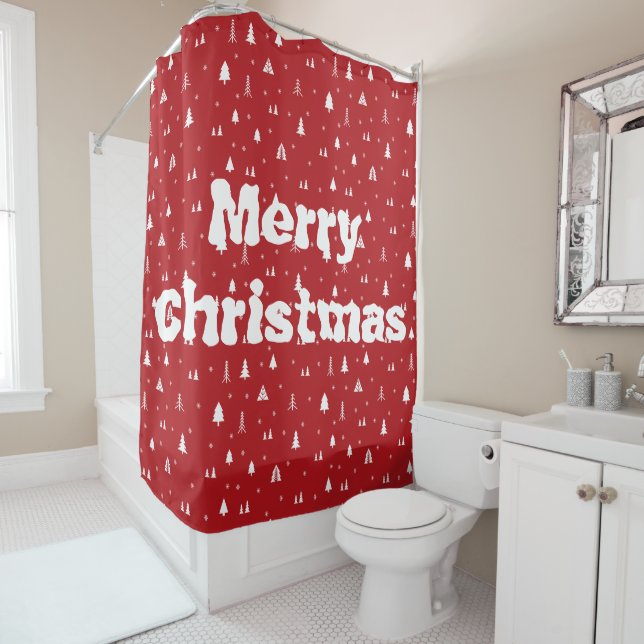 Christmas Trees and Snowflakes Shower Curtain (In Situ)