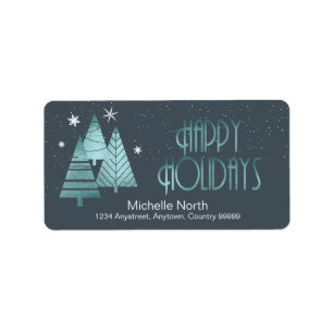 Christmas Trees and Snowflakes Teal ID863 Label