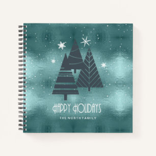 Christmas Trees and Snowflakes Teal ID863 Notebook